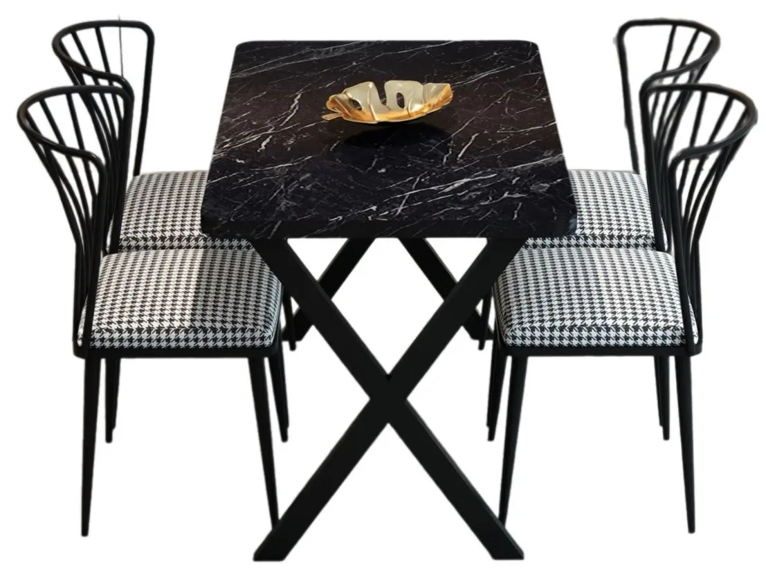 Обеденный набор Prestige Bendir X Leg 70x110cm 1+4 (Black Marble/Black/White)