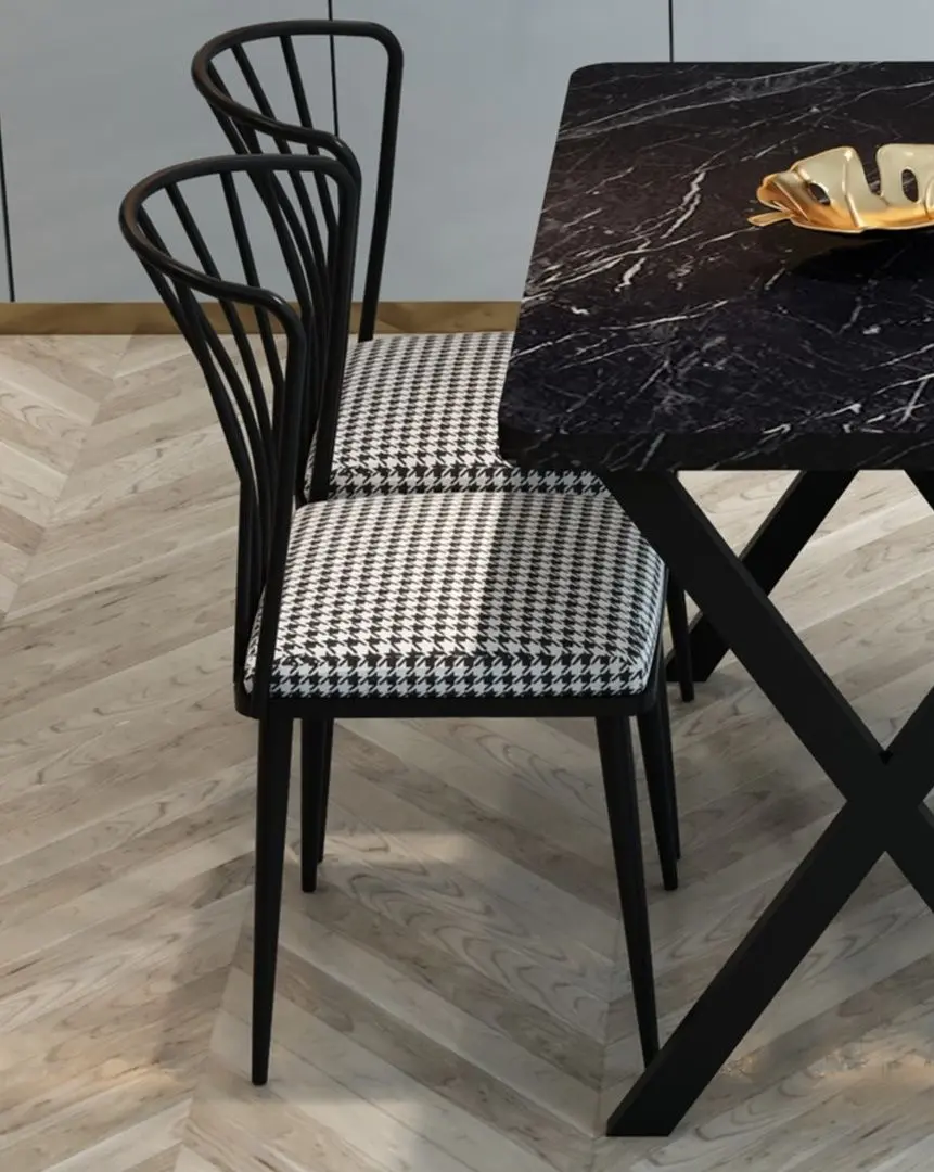 Обеденный набор Prestige Bendir X Leg 70x110cm 1+4 (Black Marble/Black/White)