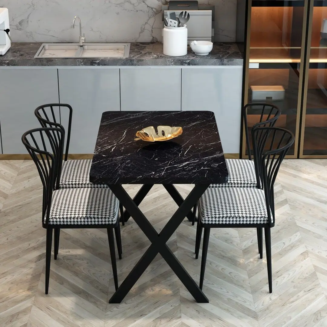 Обеденный набор Prestige Bendir X Leg 70x110cm 1+4 (Black Marble/Black/White)
