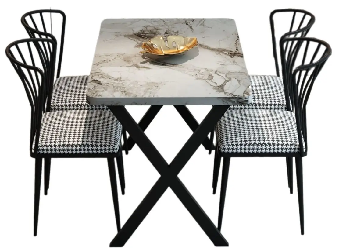 Обеденный набор Prestige Efes X Leg 70x110cm 1+4 (Gray Marble/Black/White)