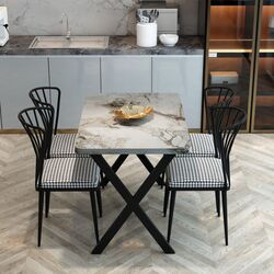 Обеденный набор Prestige Efes X Leg 70x110cm 1+4 (Gray Marble/Black/White)