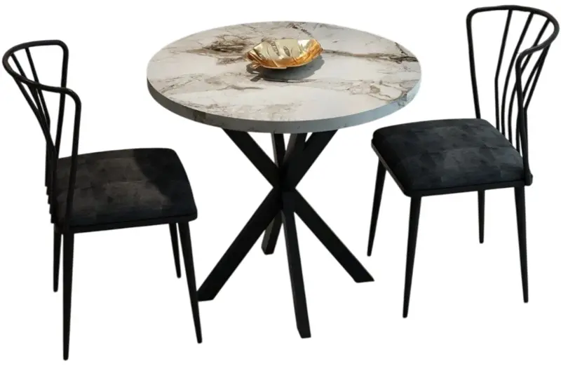 Set de sufragerie Prestige Efes Star Leg 70x75cm 1+2 (Gray Marble/Black) - 3