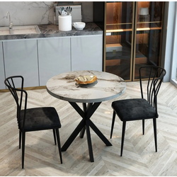 Обеденный набор Prestige Efes Star Leg 70x75cm 1+2 (Gray Marble/Black)