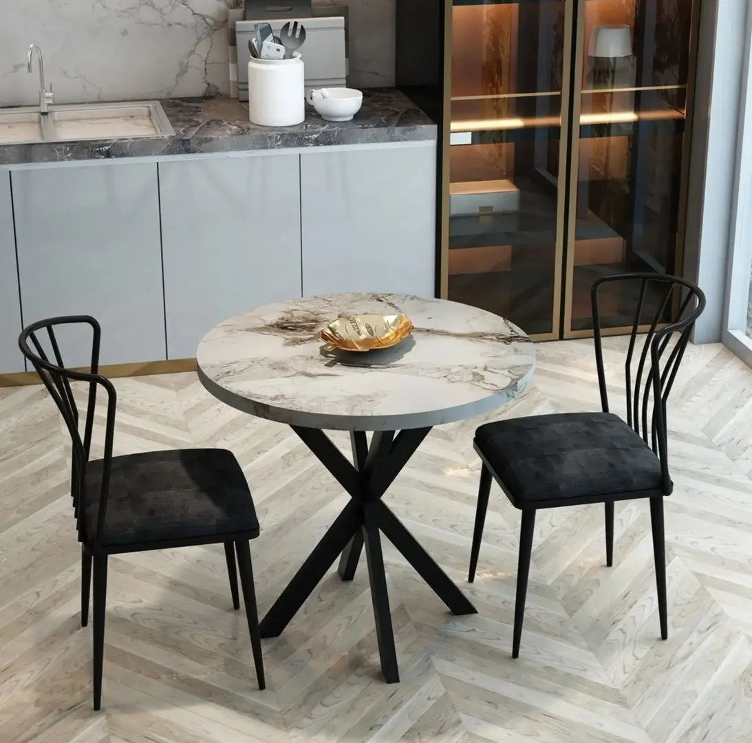 Set de sufragerie Prestige Efes Star Leg 70x75cm 1+2 (Gray Marble/Black)