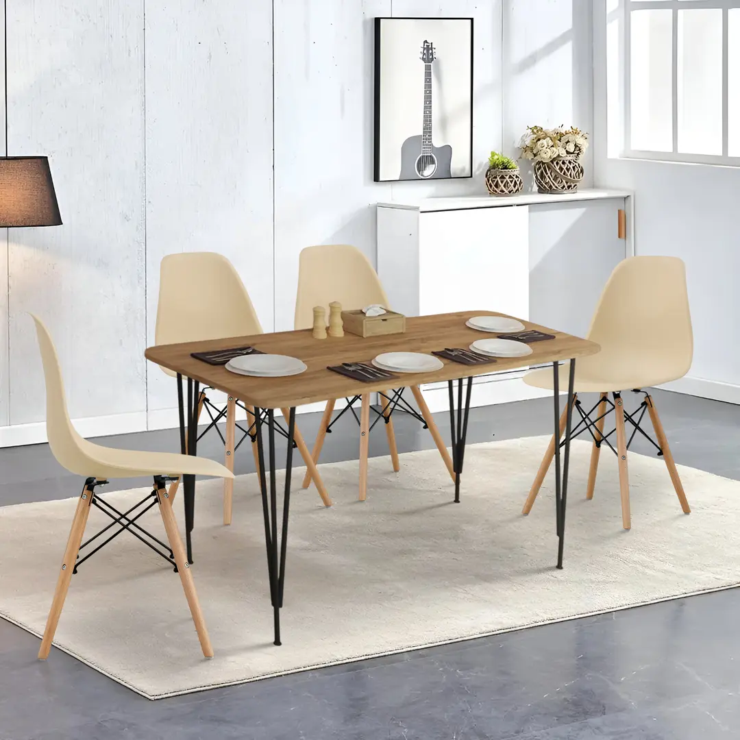 Set de sufragerie Prestige Pyramid Leg 60x120 Pine/Black + Sunrise C-01 Beige/Beech (1+4)