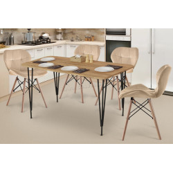 Set de sufragerie Prestige Pyramid Leg 60x120 Pine/Black + Sunrise C-22 Beige/Beech (1+4)