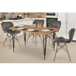 Set de sufragerie Prestige Pyramid Leg 60x120 Pine/Black + Sunrise C-22 Gray/Beech (1+4)