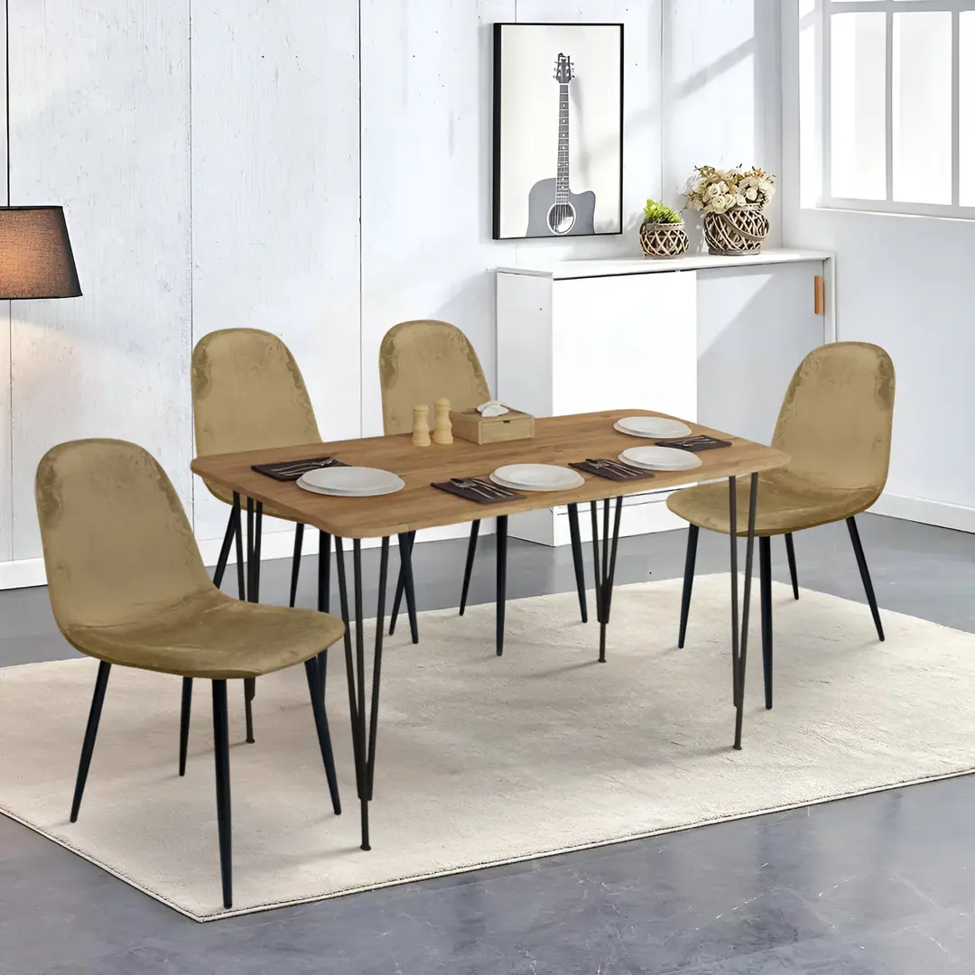 Обеденный набор Prestige Pyramid Leg 60x120 Pine/Black + Yasen С1703 HLR-12 Mustard/Black (1+4)