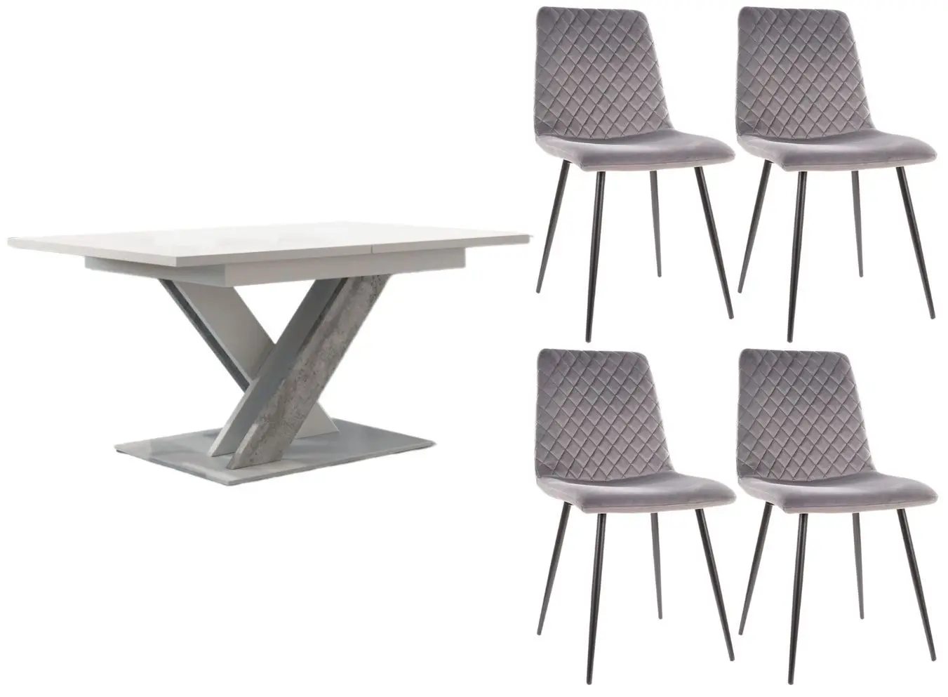 Обеденный набор Prospero Bronx White/Stone + Signal Irys Velvet Black/Gray (1+4)