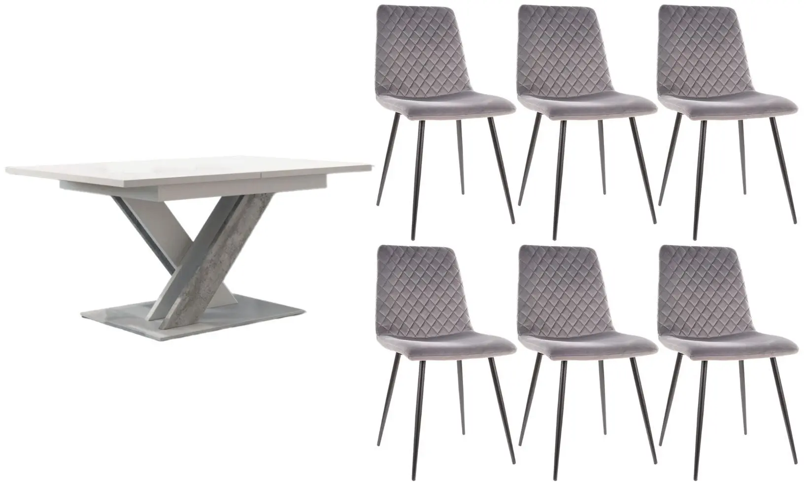 Обеденный набор Prospero Bronx White/Stone + Signal Irys Velvet Black/Gray (1+6)