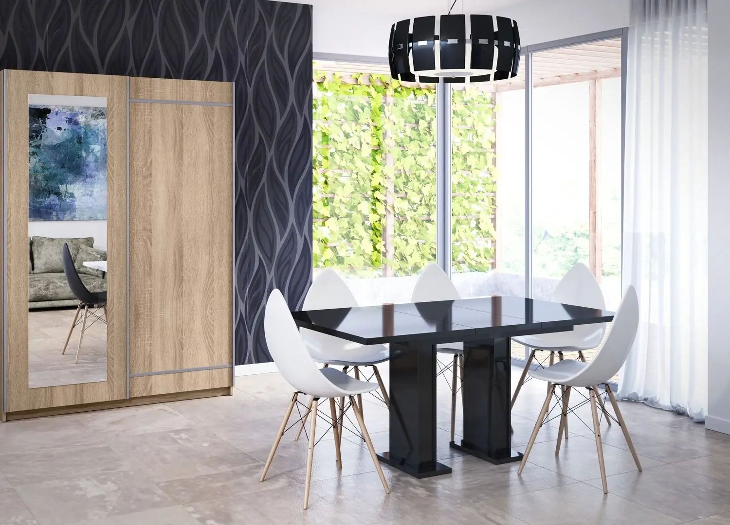 Set de sufragerie Prospero Gloss Black Gloss + Signal Chic Matt Velvet Black/Gray (1+4)