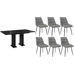 Set de sufragerie Prospero Gloss Black Gloss + Signal Chic Matt Velvet Black/Gray (1+6)