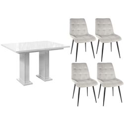 Set de sufragerie Prospero Gloss White Gloss + Signal Chic Velvet Gray Light/Black (1+4)