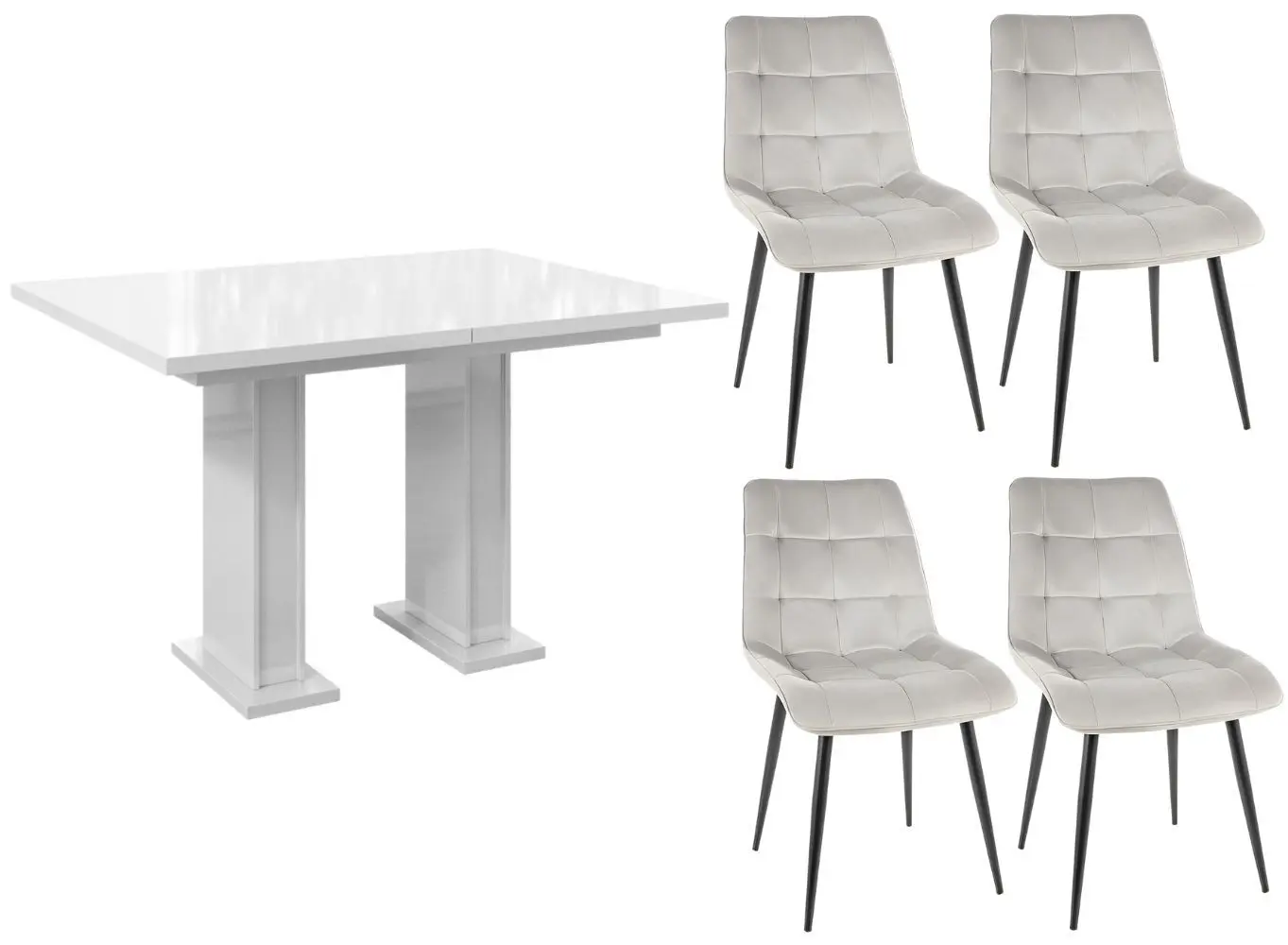 Обеденный набор Prospero Gloss White Gloss + Signal Chic Velvet Gray Light/Black (1+4)