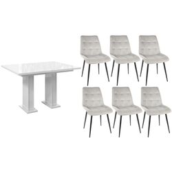 Set de sufragerie Prospero Gloss White Gloss + Signal Chic Velvet Gray Light/Black (1+6)