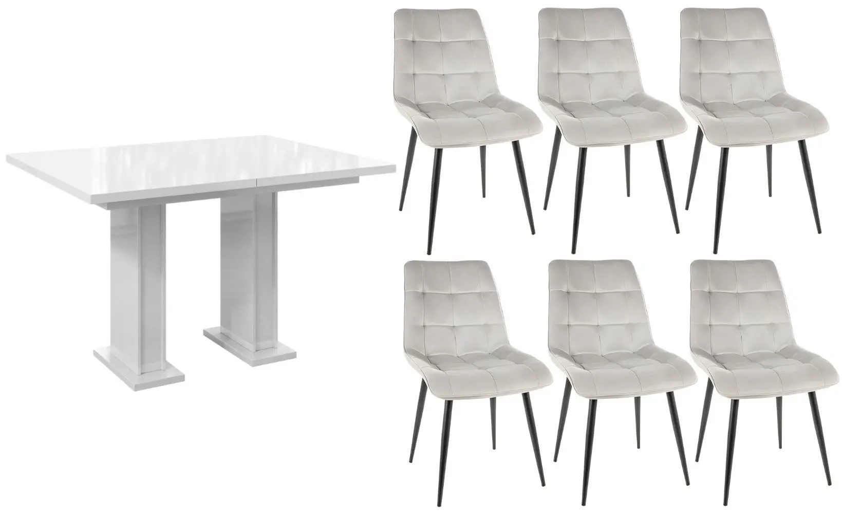 Обеденный набор Prospero Gloss White Gloss + Signal Chic Velvet Gray Light/Black (1+6)