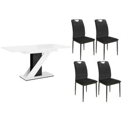 Set de sufragerie Prospero Meva White Gloss/Black Gloss + Signal Rip Velvet Black (1+4)