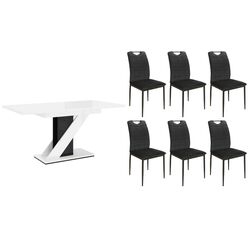 Set de sufragerie Prospero Meva White Gloss/Black Gloss + Signal Rip Velvet Black (1+6)