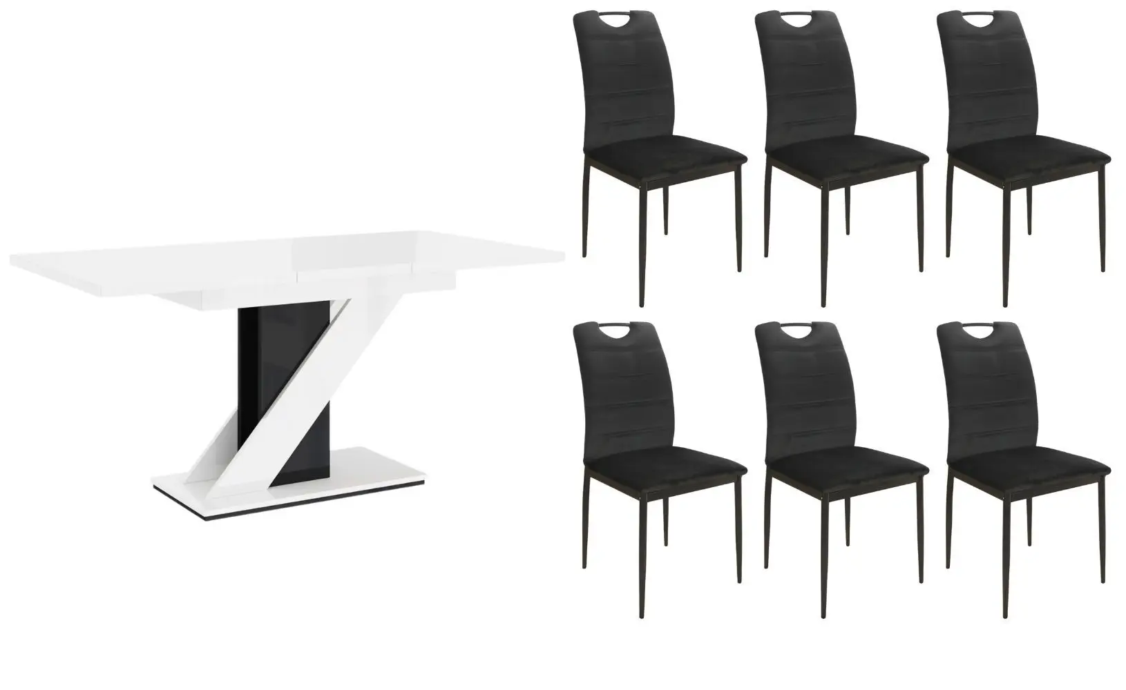 Обеденный набор Prospero Meva White Gloss/Black Gloss + Signal Rip Velvet Black (1+6)