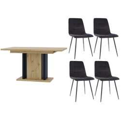 Set de sufragerie Prospero Wood + Signal Mila Velvet Artisan Oak/Black (1+4)