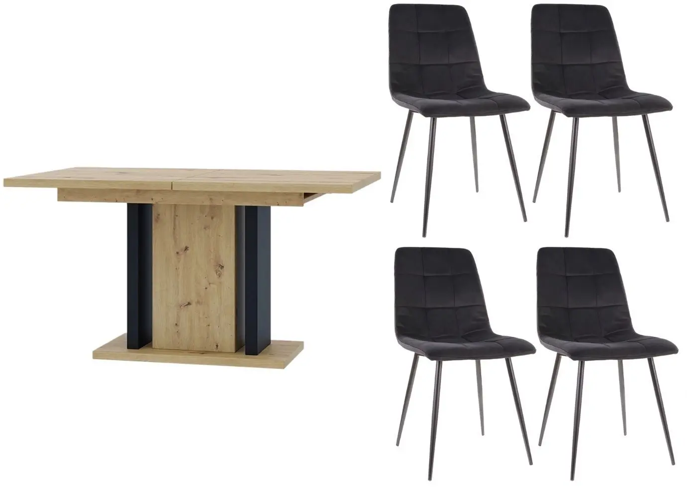 Set de sufragerie Prospero Wood + Signal Mila Velvet Artisan Oak/Black (1+4)