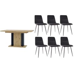 Set de sufragerie Prospero Wood + Signal Mila Velvet Artisan Oak/Black (1+6)