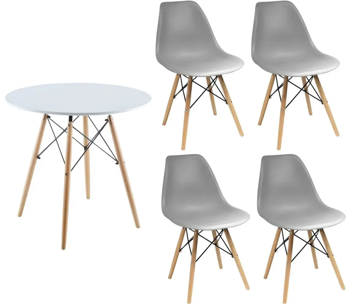 Set de sufragerie Saska Garden 1028507 80x80 White/Wood + Jumi Eva SD-972063 Gray (1+4)