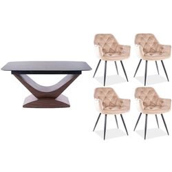 Set de sufragerie Signal Dolce Ceramic Gray Marble/Nut + Cherry Velvet Beige/Black