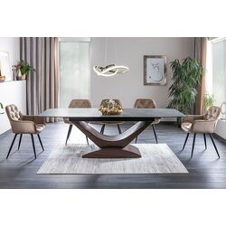 Обеденный набор Signal Dolce Ceramic Gray Marble/Nut + Cherry Velvet Beige/Black Thumb