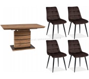 Set de sufragerie Signal Leonardo 140x80 Oak + Chic Velvet Brown/Black