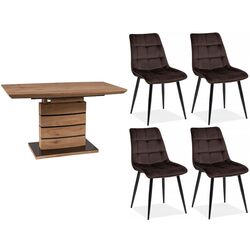 Set de sufragerie Signal Leonardo 140x80 Oak + Chic Velvet Brown/Black