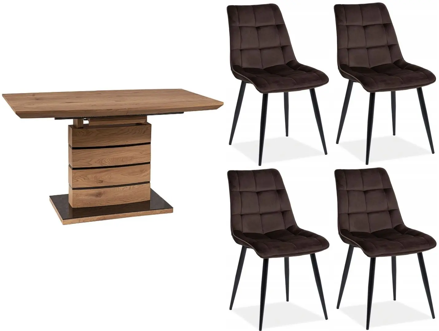 Обеденный набор Signal Leonardo 140x80 Oak + Chic Velvet Brown/Black