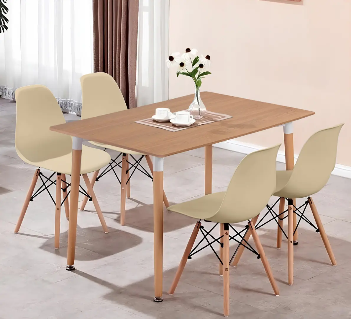 Set de sufragerie Sunrise T-03 Sonoma Oak/Beech + C-01 Beige/Beech (1+4)