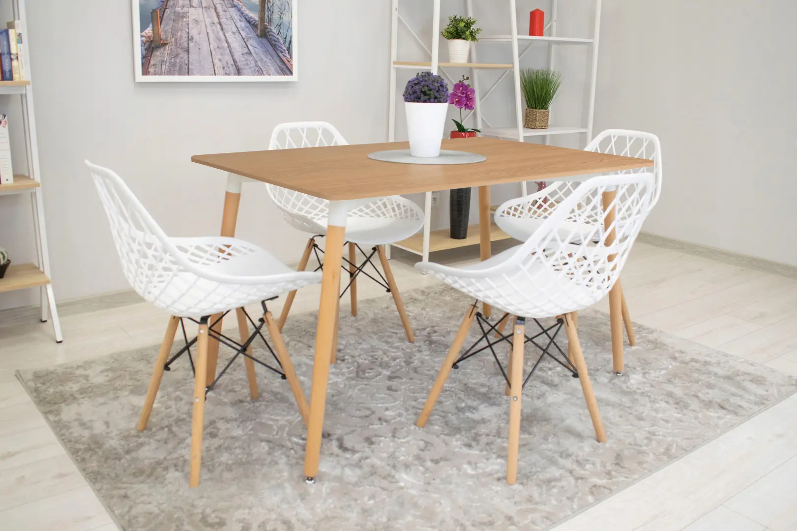 Обеденный набор Sunrise T-03 Sonoma Oak/Beech + C-73 PP White/Beech (1+4)