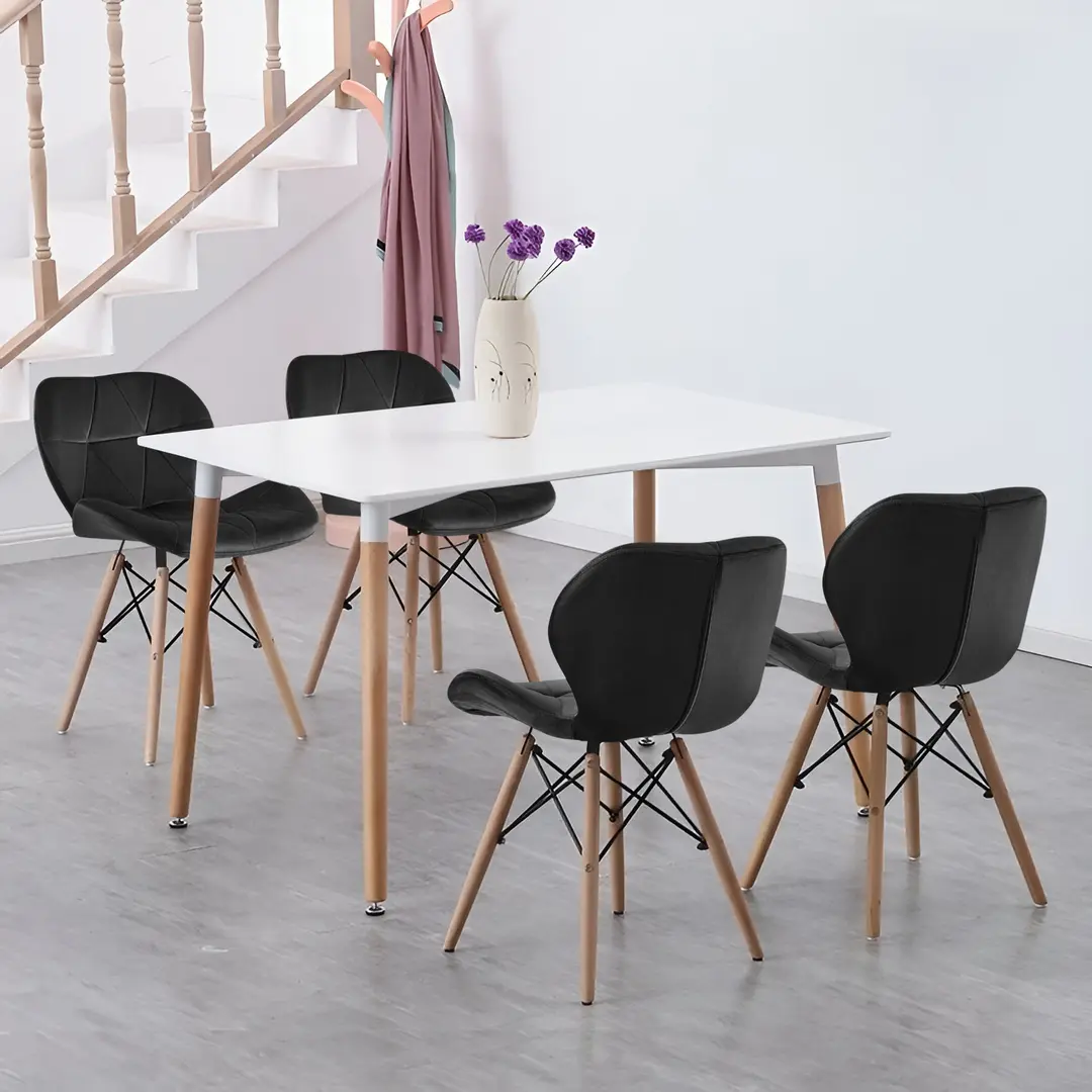 Обеденный набор Sunrise T-03 White/Beech + C-22 Black/Beech (1+4)