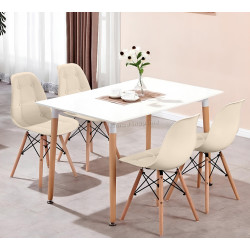 Set de sufragerie Sunrise T-03 White/Beech + C-24 PU Beige/Beech (1+4)