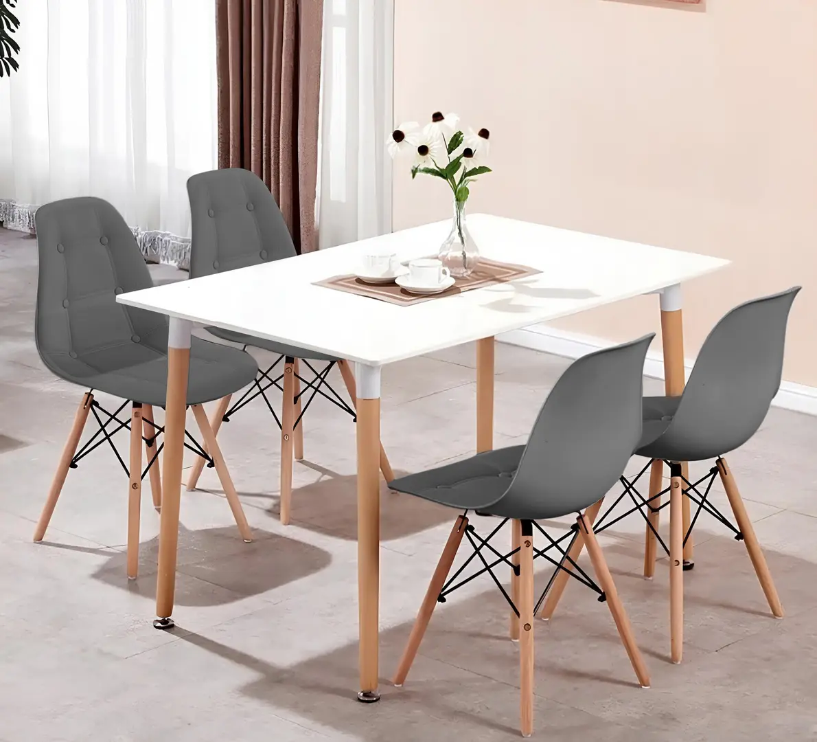 Set de sufragerie Sunrise T-03 White/Beech + C-24 PU Gray/Beech (1+4)