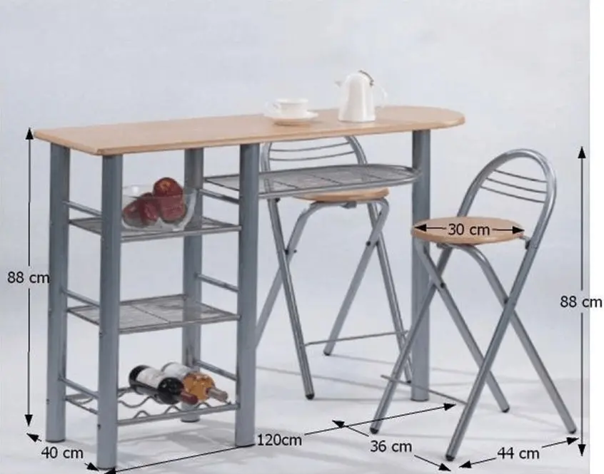 Set masa scaune Tempo Kondela Boxer 120x40 Beech/Silver (1+2)