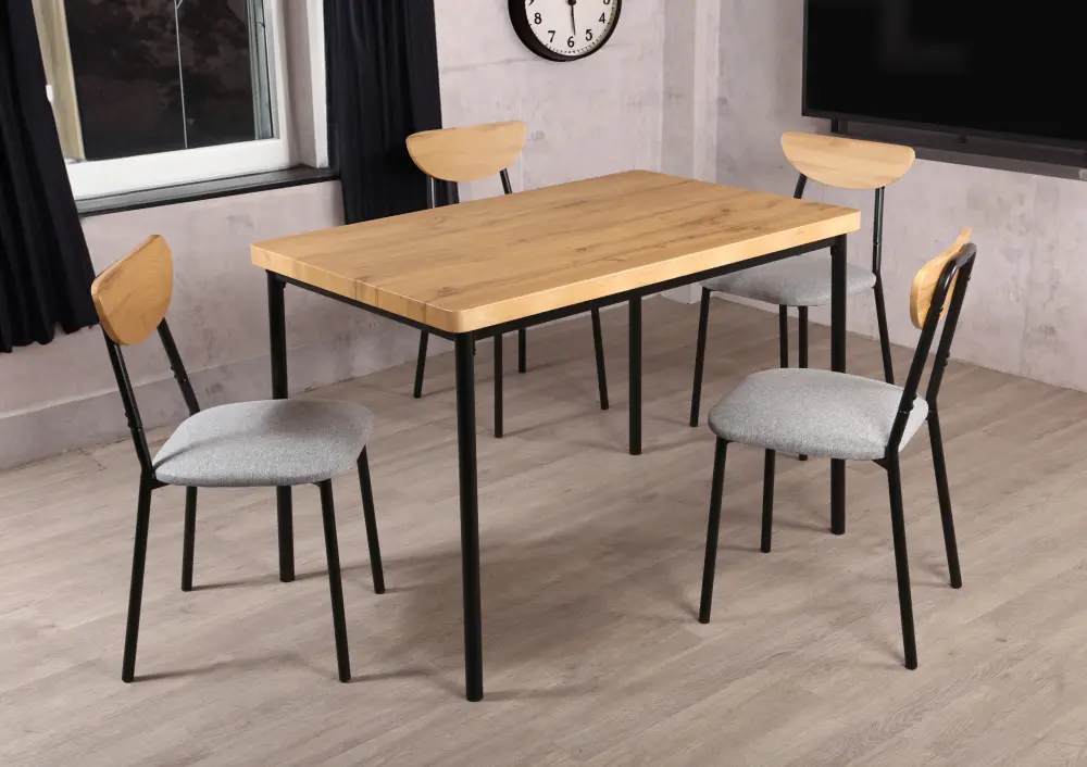 Set de sufragerie Tempo Kondela Madio 1+4 (Light Oak/Grey/Black)