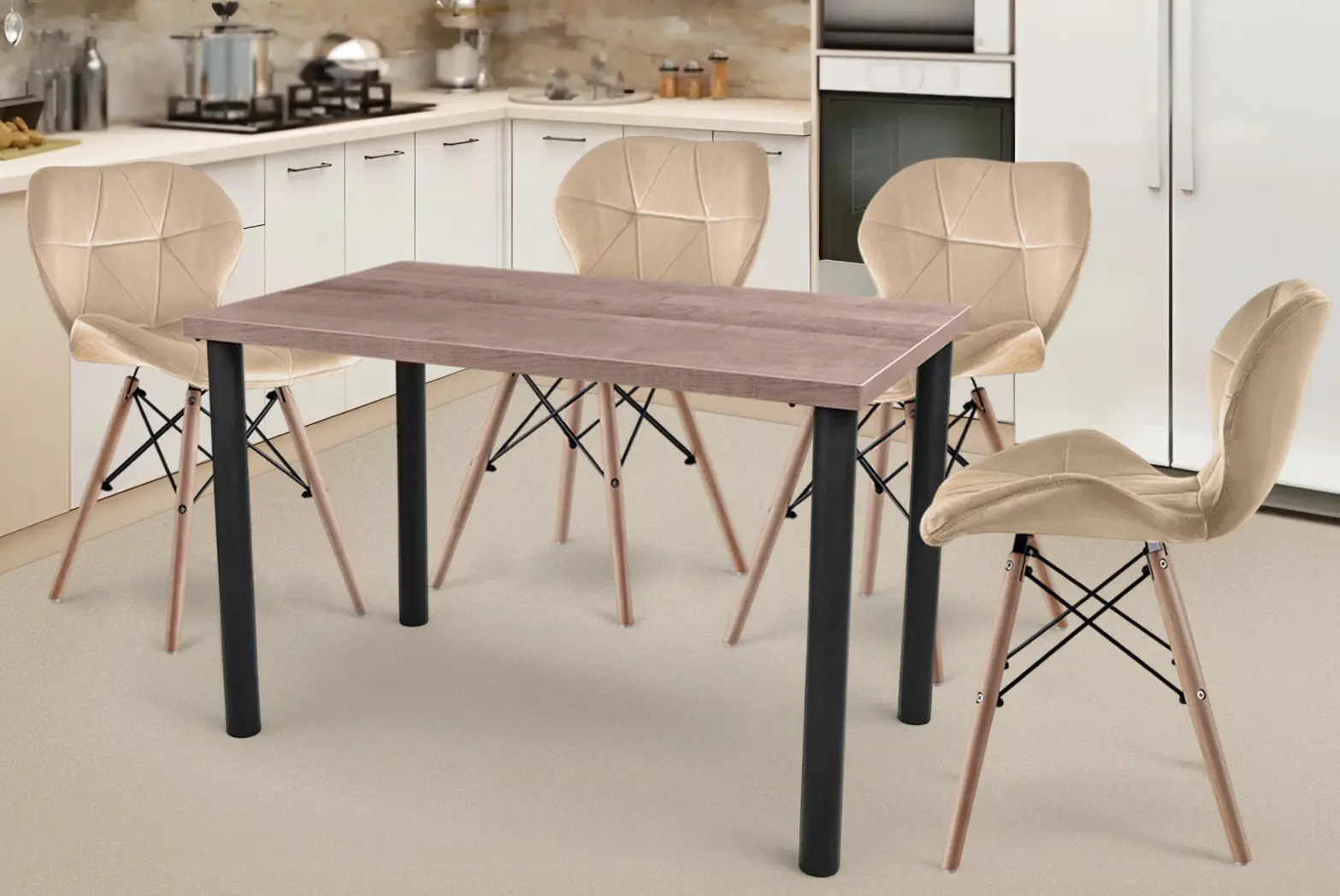 Обеденный набор DP Agata 115x68cm Brown/Black + Sunrise C-22 Beige/Beech (1+4)