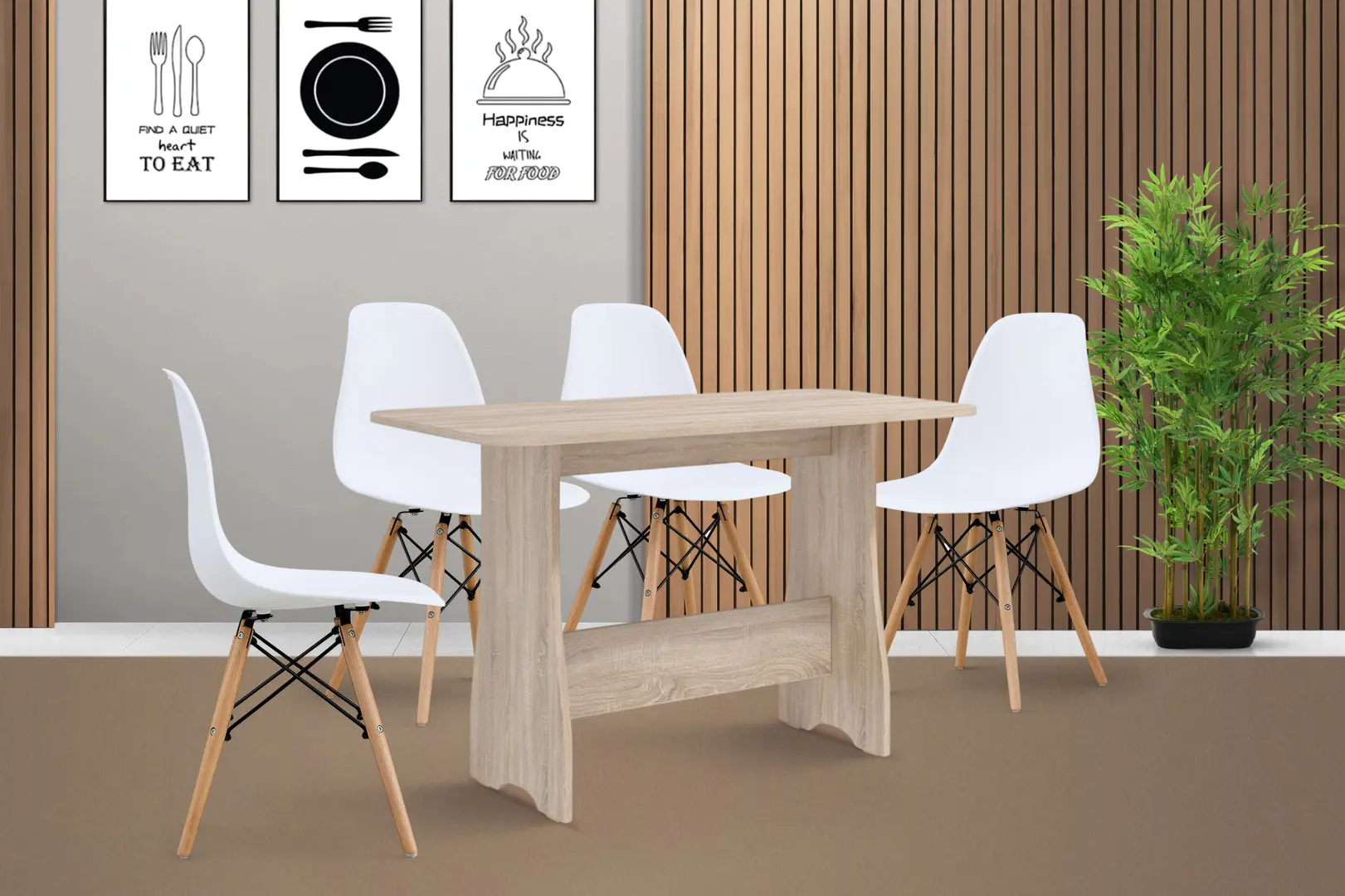 Обеденный набор Fabrik Home Noroc №2 Sonoma Oak + Sunrise C-01 White/Beech (1+4)