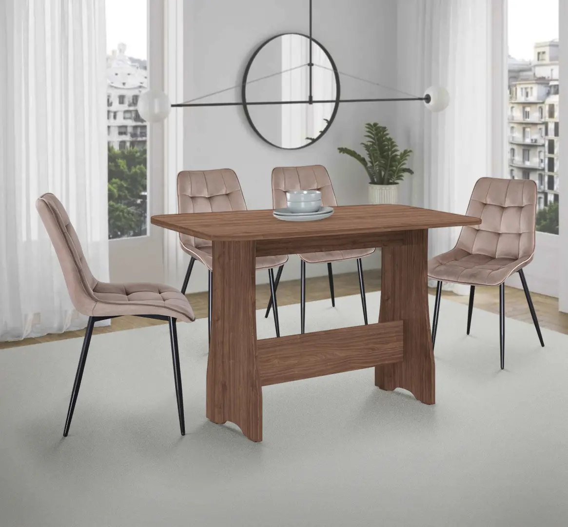 Обеденный набор Fabrik Home Noroc №2 Stone Walnut + Yasen DC 6005 Dark Brown/Black (1+4)