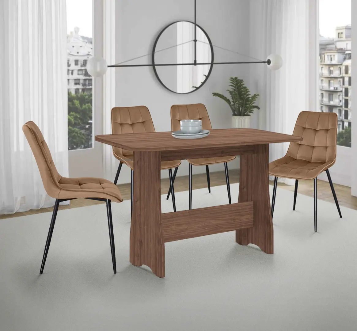 Обеденный набор Fabrik Home Noroc №2 Stone Walnut + Yasen DC 6005 Golden Brown/Black (1+4)