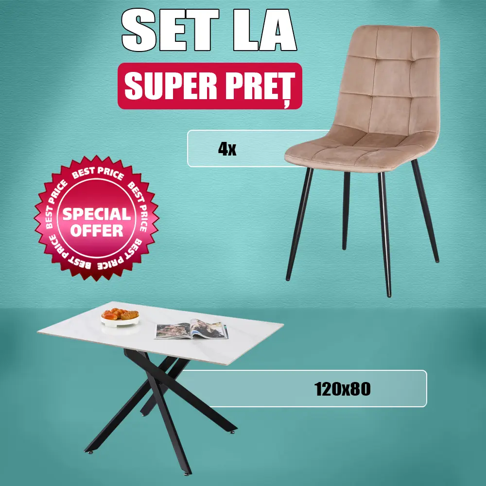 Set de sufragerie Yasen DT-2423 120x80cm Mocha/White/Black + DC 5012 L Golden Brown/Black (1+4)