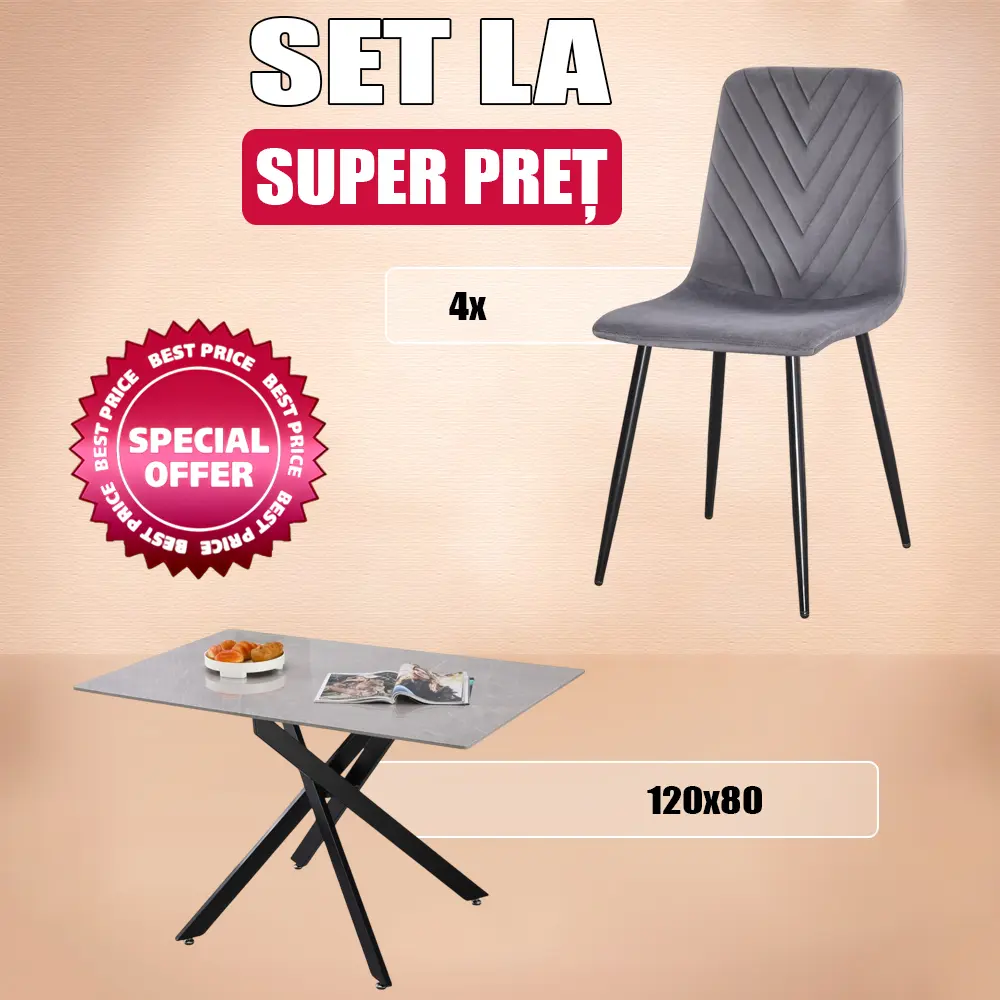 Обеденный набор Yasen DT-2423 Ice Island Jade 120x80cm Gray/Black + DC 5012 S Grey/Black (1+4)