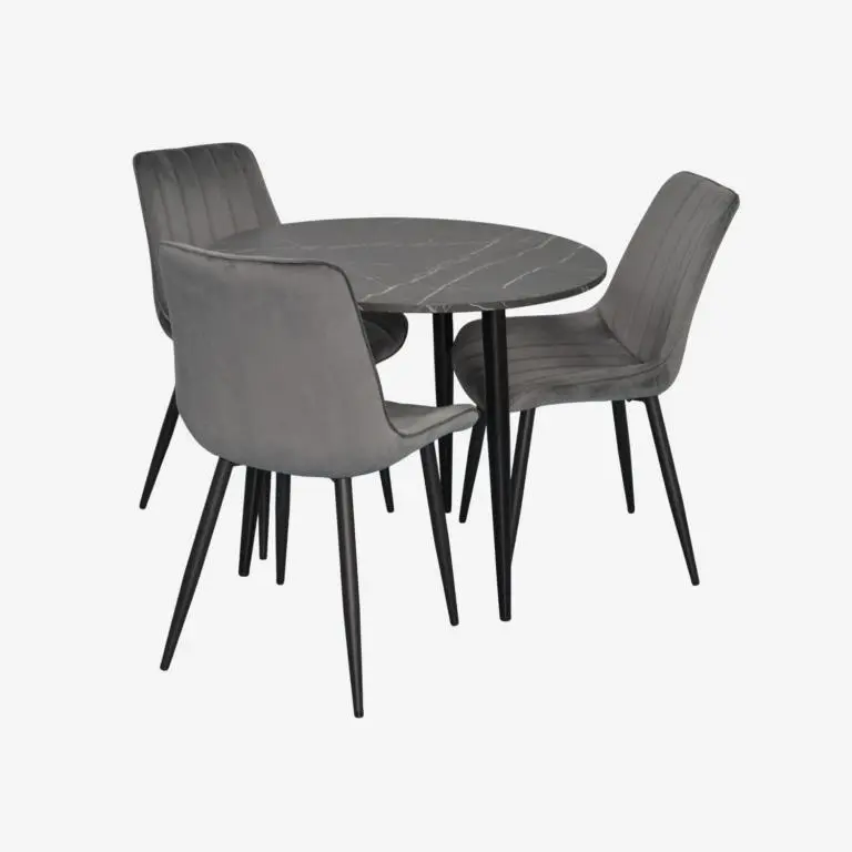 Set masa + 3 scaune Evelin DT-404-6B + YTC-055B Bluvel-14 (Black Marble/Dark Grey)