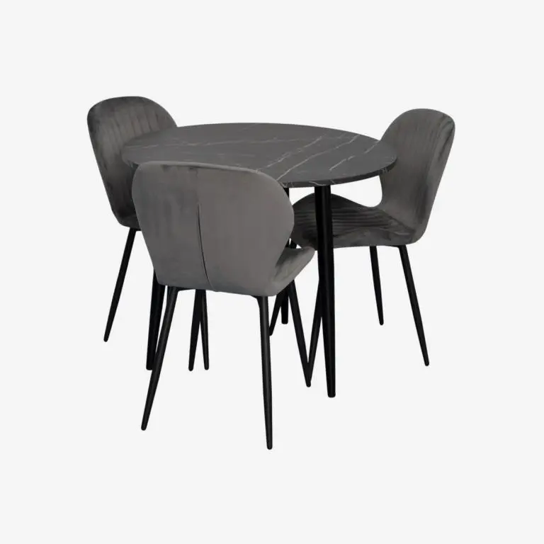 Set masa + 3 scaune Evelin DT-404-6B + YTC-064B Blu-14 (Black Marble/Dark Grey)