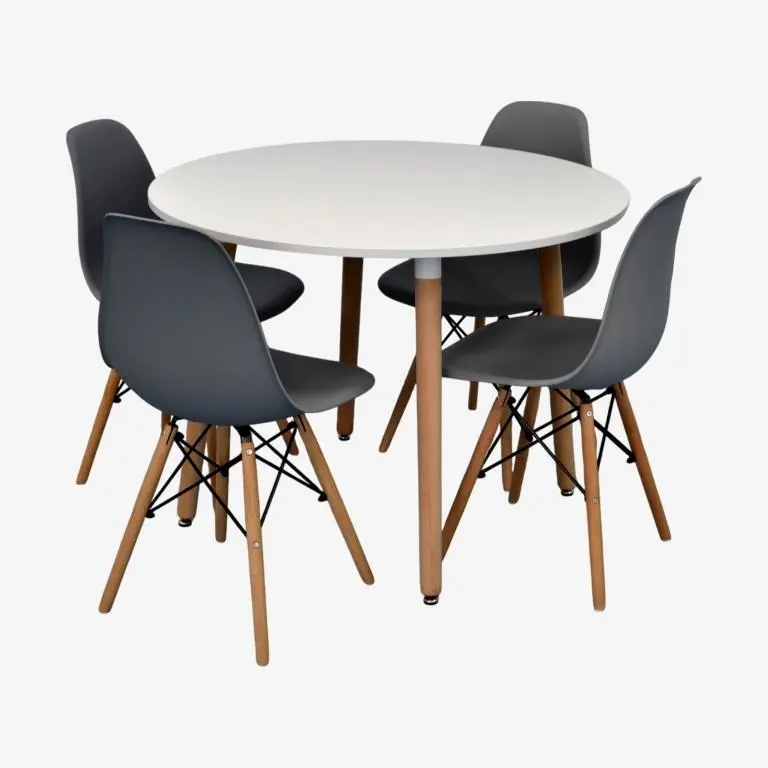 Set masa + 4 scaune Evelin DT-402-1WO + LC-021 (White/Grey)