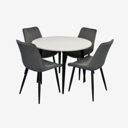 Set masa + 4 scaune Evelin DT-402-3B + YTC-055B Bluvel-14 (White/Dark Grey)