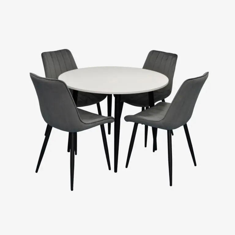 Set masa + 4 scaune Evelin DT-402-3B + YTC-055B Bluvel-14 (White/Dark Grey)